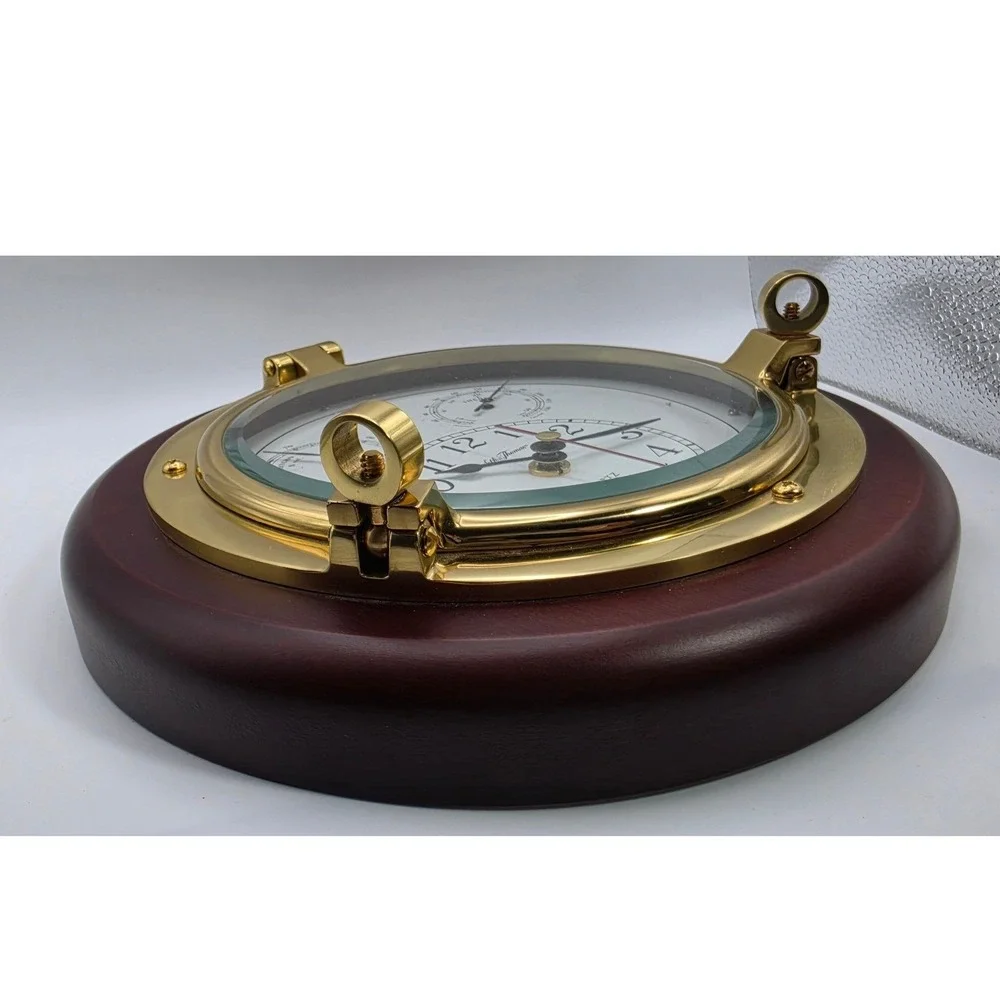 Seth Thomas Meridian 1046 Porthole Wall Clock Brass Wood Nautical Weather Heavy
